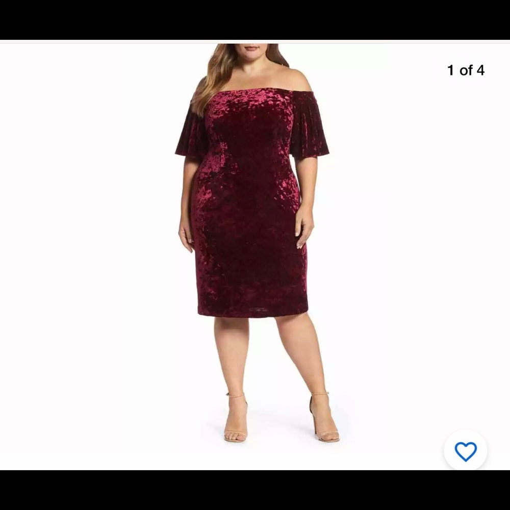 Eliza J Red Velvet Off Shoulder Dress